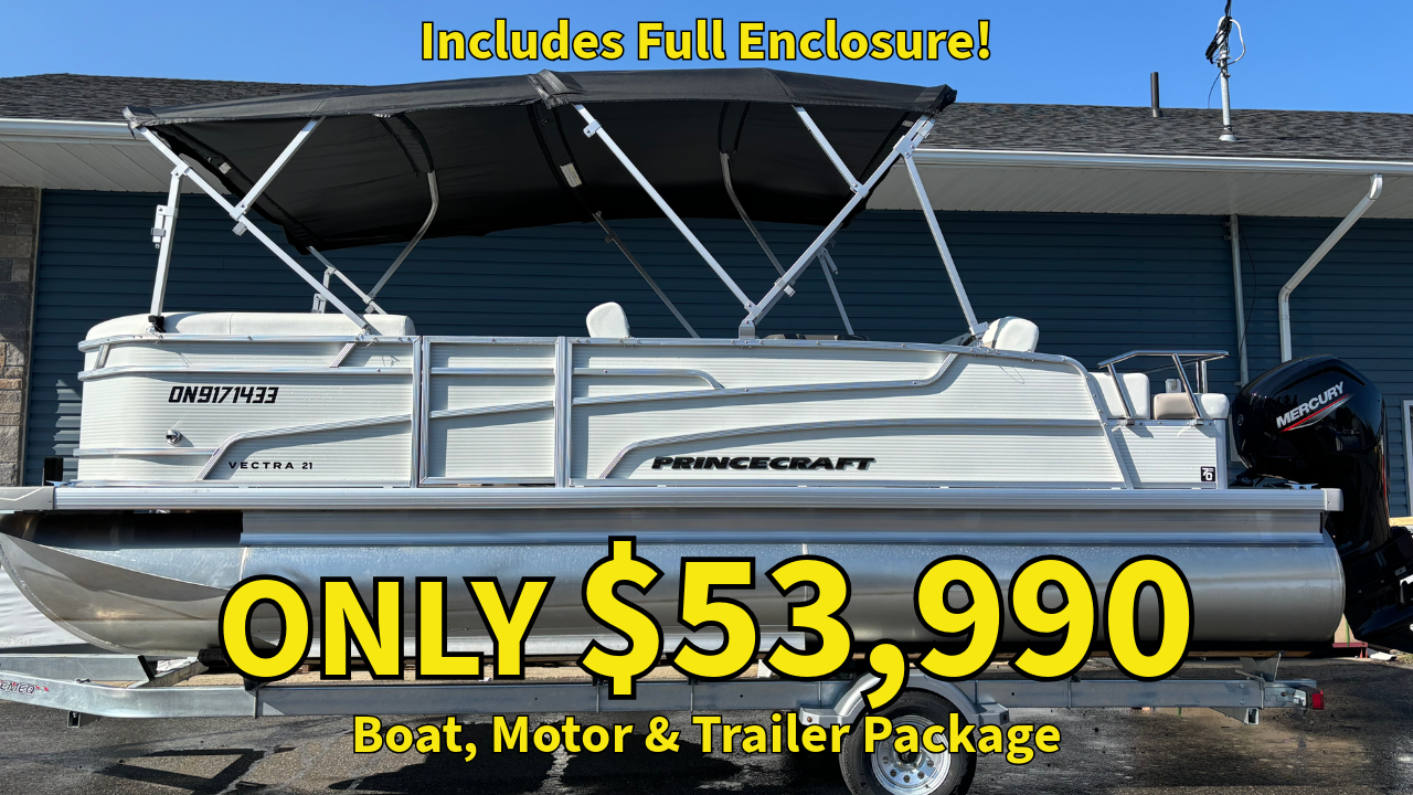 For Sale! “Used” 2024 Princecraft Vectra 21 RL Pontoon w/90HP CT & Full Enclosure! “Trailer Included!”